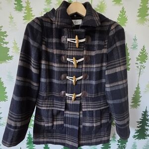 EWM Plaid Toggle Duffle Coat With Hoddie